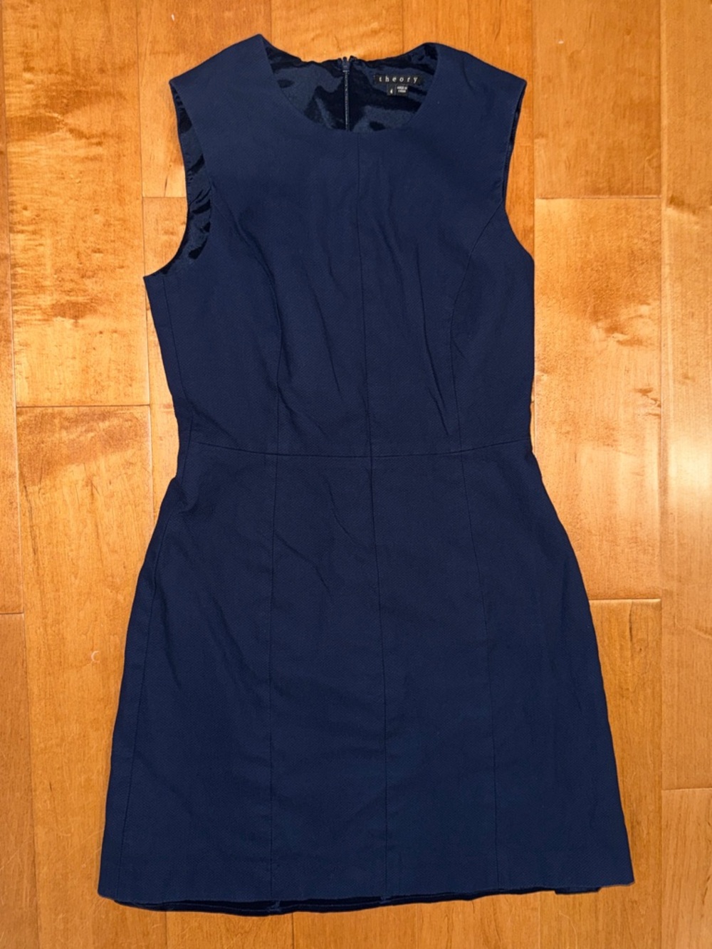 Theory Cotton Blend Fitted Navy Blue Sleeveless Scoopneck Mini Dress